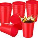 Yungyan 16oz Stadium Cups Reusable Plastic Cups Blank Drink Tumblers for Parties, Events, DIY Projects,4.5 x 3.54 x 2.72 Inch (Red)