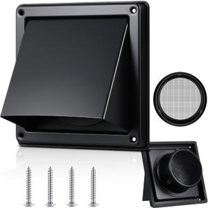 Gisafai 4 Inch Dryer Vent Cover Outdoor with Stainless Steel Screen Black Wall Dryer Exhaust Vent Cover External Cap Cushioned Non Return Flap with Sealing Gasket Grille, Bird/Insect Proof