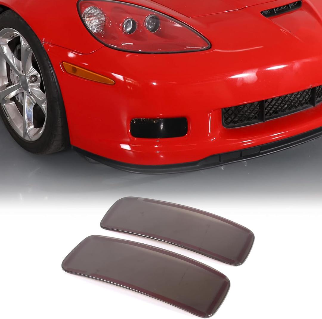Car Smoked Front Fog Light Cover Compatible with Chevy Corvette C6 2005-2013, Front Bumper Driving Fog Light Shell Trim Cover Molding Protection Accessories