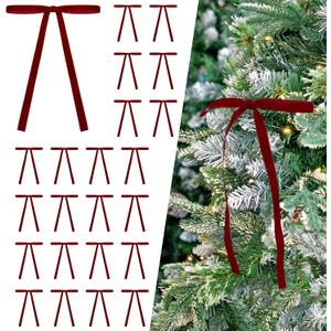 24 Pcs Burgundy/Dark Red Velvet Bows Ornaments for Christmas Tree, Vintage Velvet Christmas Bows Tree Decorations, Indoor Home Decor for Wreath Mantle Gift Wrap Holiday Decor, 3/8'' W, 5 * 7 inch