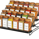 Black Spice Shelf, Tiered Spice Rack Organizer for Cabinet, 4 Tier Countertop Spice Rack, Depth Adjustable Seasoning Organizer for Cabinet