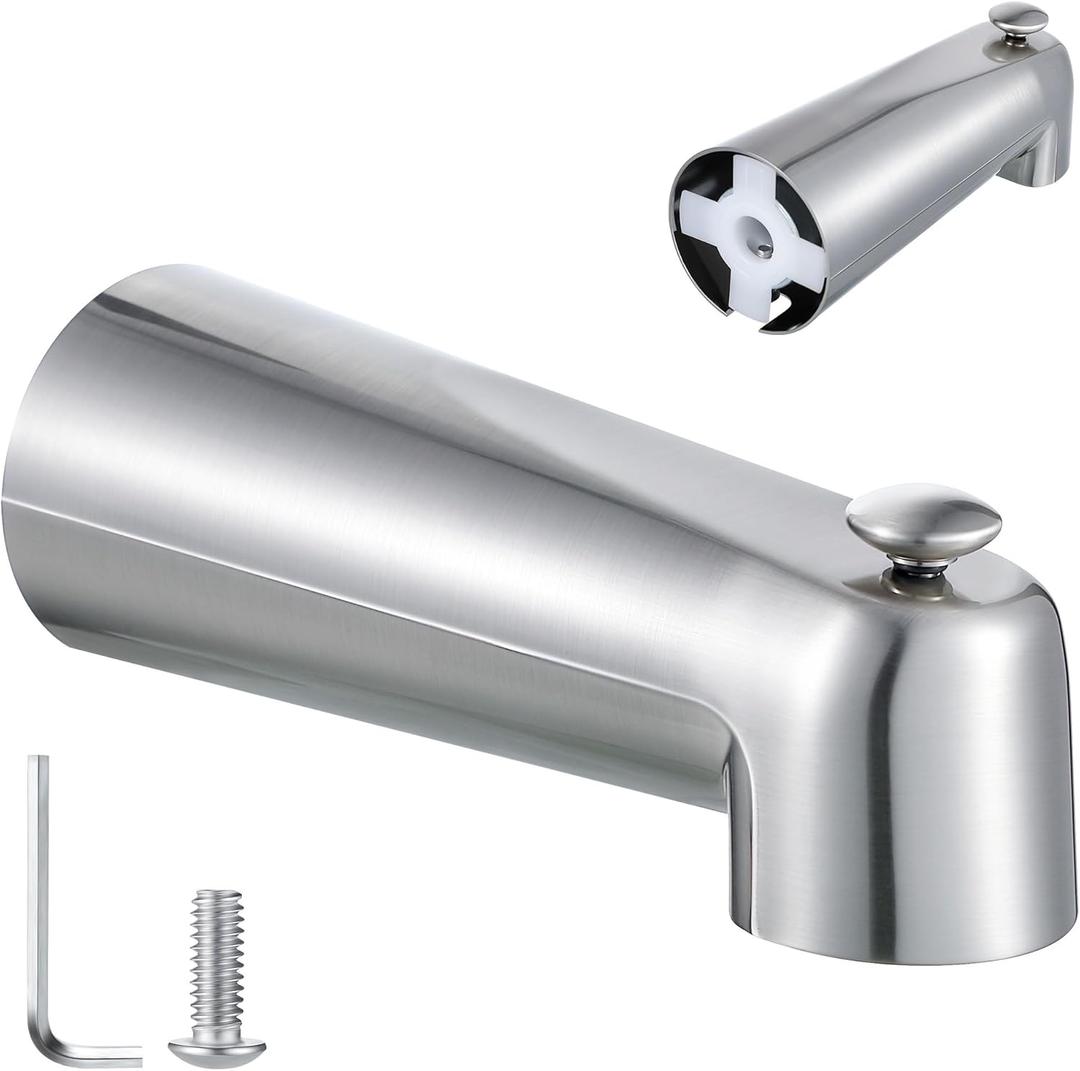 Enhon 7 Inch Slip on Tub Spout with Diverter, Compatible with Moen 3839/Moen 3853, Bathtub Diverter Spout Fits 1/2 Copper Water Tube(5/8 Diameter), 5/32 Hex Wrench(Brushed Nickel,Classic)