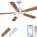 TENGXIN 52 Inch Farmhouse Ceiling Fans With Lights and Remote Control, Brushed Nickel Fandelier with 5 Reversible Blades,6 Speeds, Ultra Silent, APP Control,TXCF-BN002