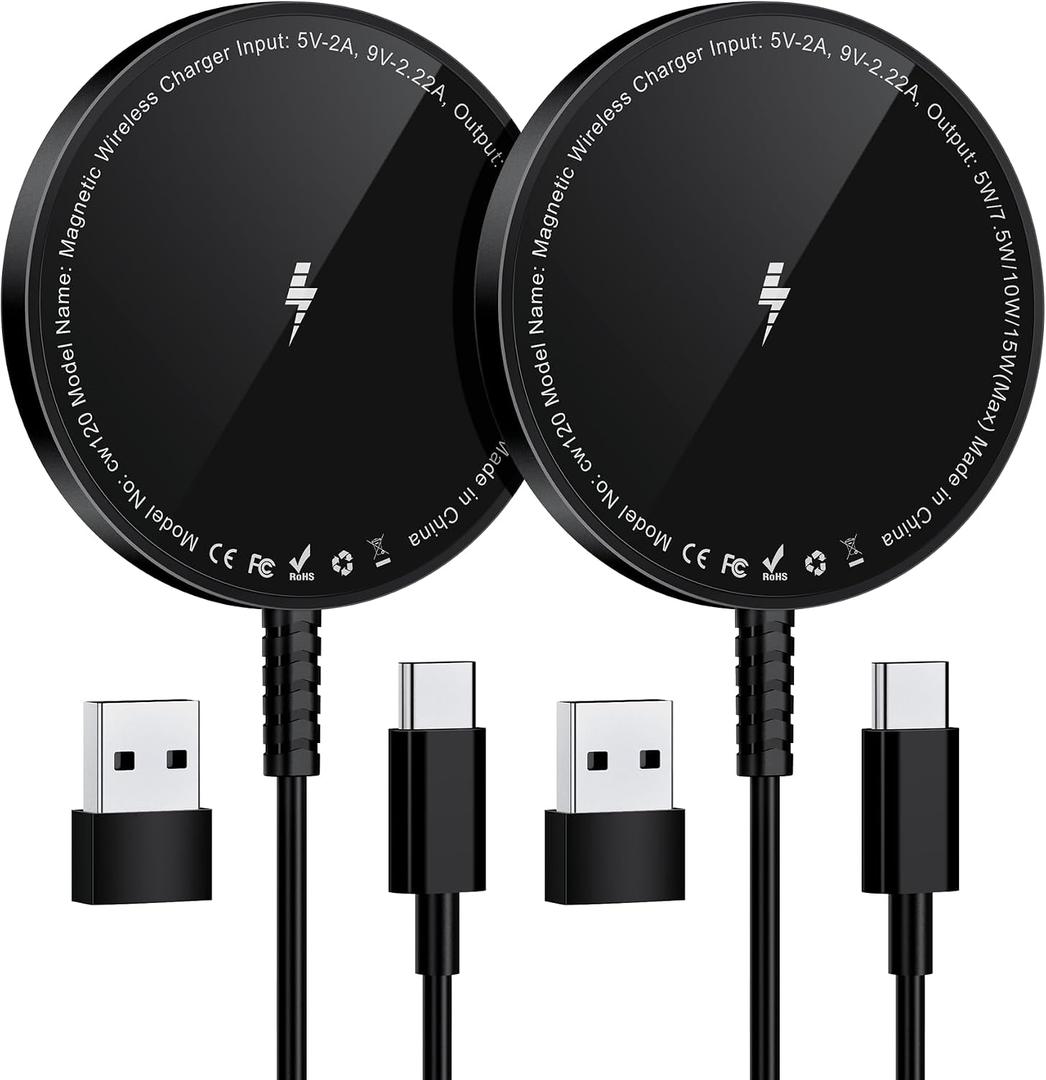 Magnetic Wireless Charger for iPhone: Compatible with Magsafe Charger iPhone 17 16 15 14 13 12 Series & Airpods 4 3 2 Pro-Fast 15W Max Charging Pad Strong Magnet, Dual USB-C/A Ports-Home Office Travel