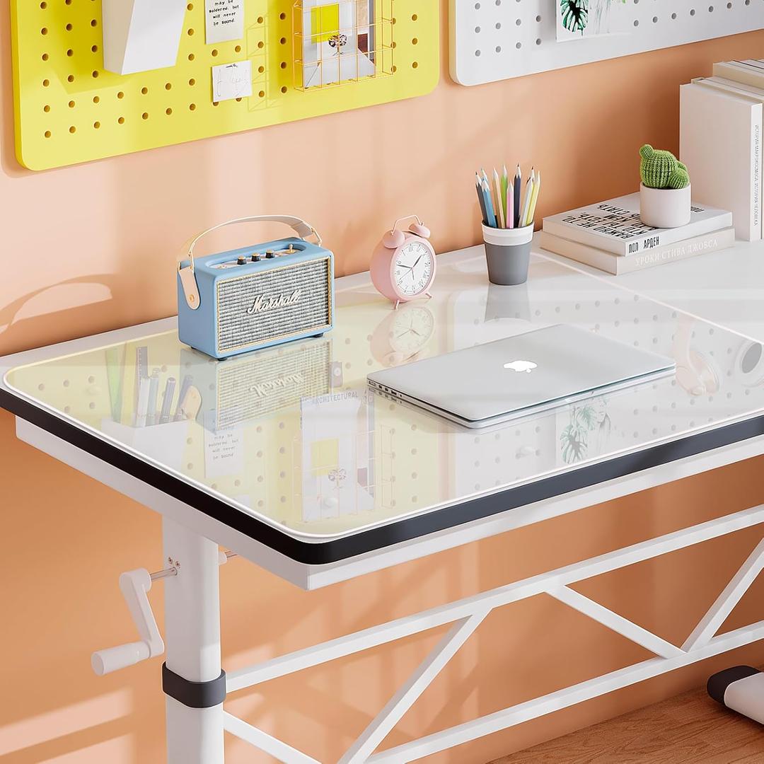 JAMBALAY Tempered Glass Desk Pad to Protect Desk, 32" x 20" Office Desk Pad for Keyboard and Computer Monitor, Clear Desk Protector Pad, Clear Desk Mat for Desktop Dry Erase