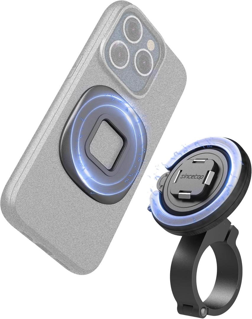 sincetop Bike/Motorcycle Magnetic Phone Mount Series Q [ Quad ] - Quick Release - Aluminum Bicycle Handlebar Phone Holder - Compatible with Electric Bike, Moto, Motobike and Scooters