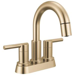 Delta Nicoli Centerset Brushed Gold Bathroom Faucet with Sprayer, 4 Inch 3 Hole Bathroom Sink Faucet with Pull Out Sprayer, Push-Pop Drain, Champagne Bronze 25749LF-CZPD
