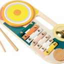 Manhattan Toy Beats to Go Wooden Toddler and Preschool Musical Learning Toy Xylophone, Drum, Cymbal and Washboard