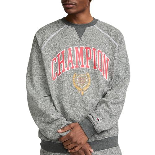 Champion Men's Yearbook Raglan Crewneck Sweatshirt, Champion Crest, Nine Iron Heather, Medium