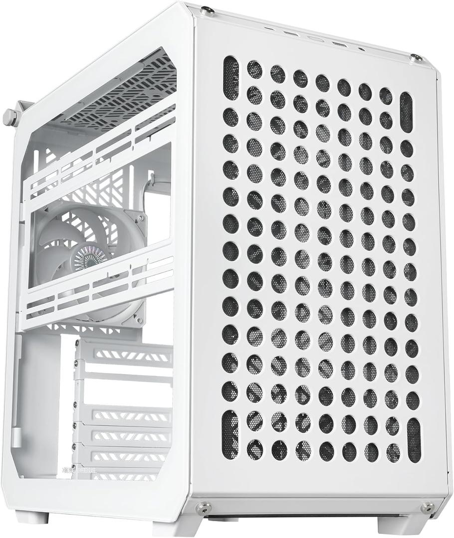 Cooler Master QUBE 500 Flatpack White High Airflow Gaming ATX PC Mid-Tower, Customizable, Tempered Glass, Vertical GPU Mount, 365mm GPU Clearances, USB-C, Carrying Handle, Gem Mini