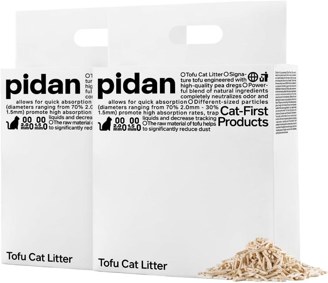 pidan Tofu Cat Litter Clumping,Flushable,Ultra Absorbent and Fast Drying, 100% Natural Ingredients Litter,Solubility in Water,Really Dust-Free,Less Scattering (5.3lb2bags)