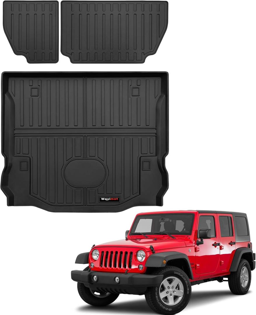 Custom Fit Cargo Liner and Backrest Mat for 2007-2018 Jeep Wrangler JK 4 Door Accessories All Weather TPE Rubber Protection Mat