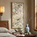Vintage Gold Framed Chinoiserie Vertical Living Room Wall Art, Retro Neutral Floral Bird Peacock Artwork for Walls, Canvas Print with Bamboo-Style Frame Bedroom Hallway Entryway Wall Decor, 20x40 Inch