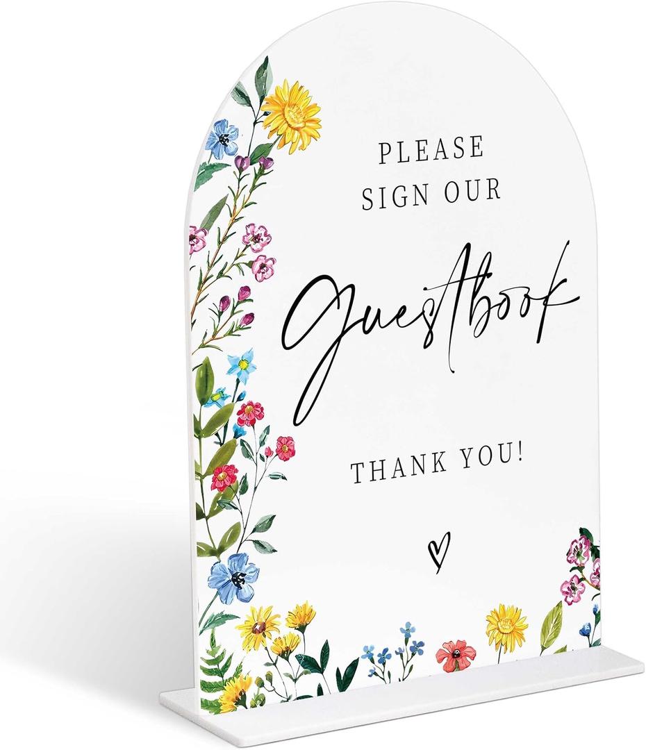 3 x Acrylic Wedding Signs Please Sign Our Guestbook Sign for Reception, 6x8" Floral Themed Arch Acrylic Table Decor, Love Is In Bloom & Baby In Bloom Decorations for Baby Shower Bridal Shower Engagement