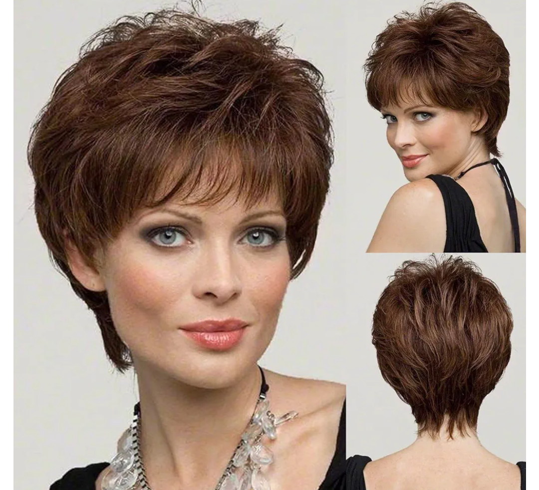 EMMOR Short Brown Human Hair Wigs for Women Blend with Healthy Memory Fiber Pixie Cut Wig,Natural Daily Use Hair (Color 8/30#)