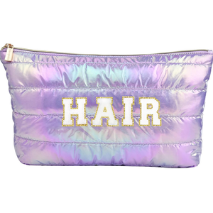 Hiroyuki Iridescent Makeup Bag, 14 inches Cosmetic Bag, Large Capacity Travel Pouch (Hair, pink)