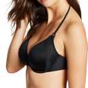 Maidenform Women's Underwire Bra, Natural Boost Demi Push-Up T-Shirt Bras for Women, Lace Trim, Convertible, Plunging (Black) 34C