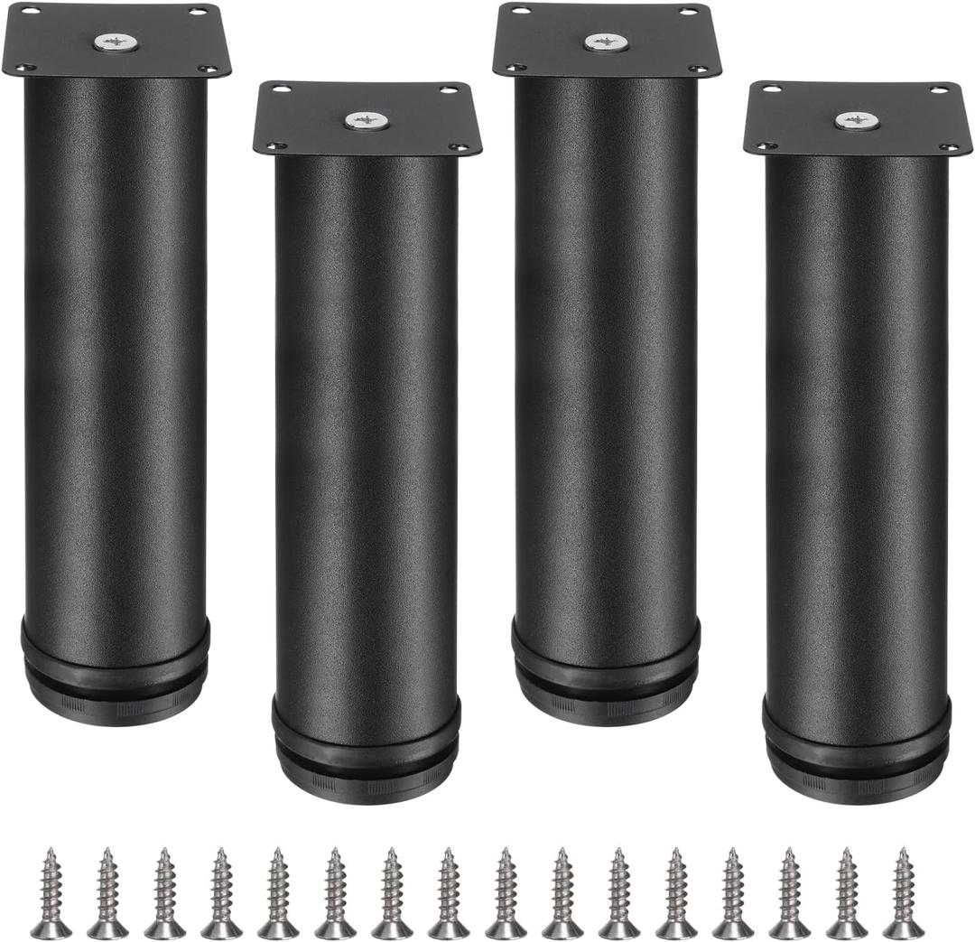 Uxcell 8 Inch Furniture Legs, Adjustable Metal Feet Round Cabinet Legs, Replacement Corner Feet Extenders for Sofa Couch Chair Desk Table, Pack of 4, Black