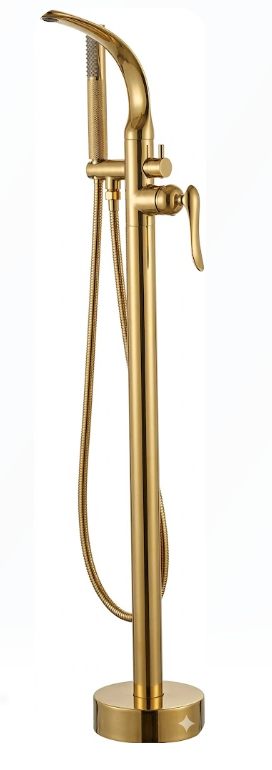 Stand Alone Tub Freestanding Free Stand Bathtub Faucets Filler, Bath Faucet Fixtures Combo with Sprayer, Unique Tub Fillers Freestanding (Gold)