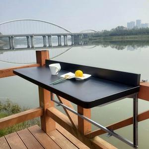 Balcony Bar Table Hanging for Railings, Outdoor Adjustable Height Folding Deck Rail Table for Patio, Garden, Renter-Friendly Space Saving, Aluminum Weatherproof Fits Round/Square Rails, Black
