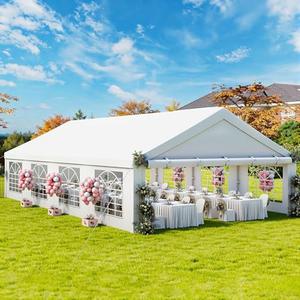 DWVO 20x30ft Party Tent Outdoor Heavy Duty Wedding Event Shelters Galvanized Canopy with Upgraded Large Roof, 2 Storage Bags, Removable PVC Sidewalls, White