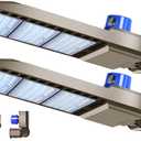 ledmo 300W LED Parking Lot Light 36000LM 5000K Adjustable Slip Fit Mount Security Lighting with Dusk-to-Dawn Photocell IP65 Waterproof LED Stadium Flood Light for Garage, Yard, Street 2 Pack, 300W/Slip Fit/2PC