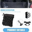 Car Rear Cargo Net, Adjustable Elastic Trunk Storage Organizer Net, 35.43" x 11.81" Double-layer Storage Net with Hooks, Universal Automotive Interior Accessories for Most Cars (Black)