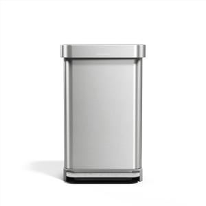 simplehuman 45 Liter / 12 Gallon Rectangular Hands-Free Kitchen Step Trash Can with Soft-Close Lid, Brushed Stainless Steel