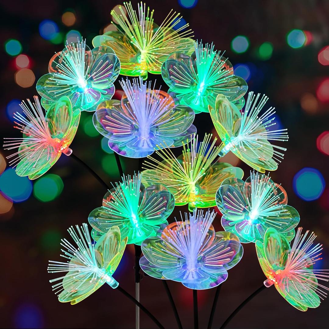 2 Pack Solar Garden Lights, Solar Flower Swaying Light for Outside, New Upgraded Outdoor Waterproof Light for Garden Patio Yard Front Porch Decor