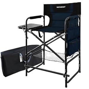 WKFAMOUT Tall Folding Directors Chair with Side Table 26.77" Seat Height Foldable Camping Chair Bar Stool for Makeup Artist Face Painting with Footrest and Storage Pocket Supports 350LBS