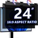 [2 Pack] 24 Inch Magnetic Hanging Computer Privacy Screen for 16:9 Widescreen Monitor, Eye Protection Anti Glare Blue Light Filter, Removable Reusable 24in Anti Spy Security Protector Film