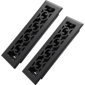 2x10 Inches 2 Pack Heavy Duty Walkable Floor Register - Easy Adjust Air Supply Lever Decorative Floor Vent Covers - Savannah Design Vent Covers for Home - Matte Black