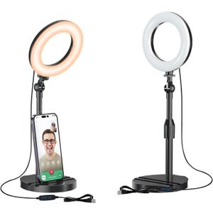 Desk Ring Light with Telescopic Stand, Travel Desktop Hola Light for Phone Selfie Laptop Zoom Video Calls Makeup Tiktok Reels Live Streaming (Matte Black)