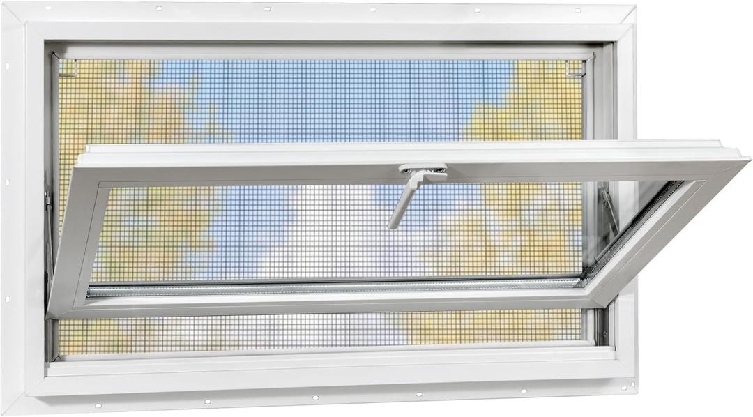 Vinyl Basement Hopper Window, Bathroom Window 32" x 18" White