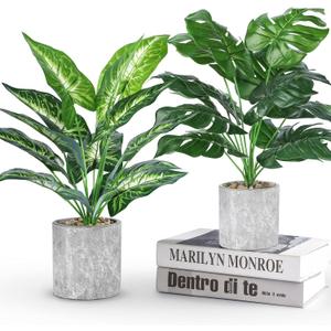 Der Rose 2 Pack Fake Plants Artificial Potted Faux Plants Indoor for Office Desk Home Farmhouse Decor