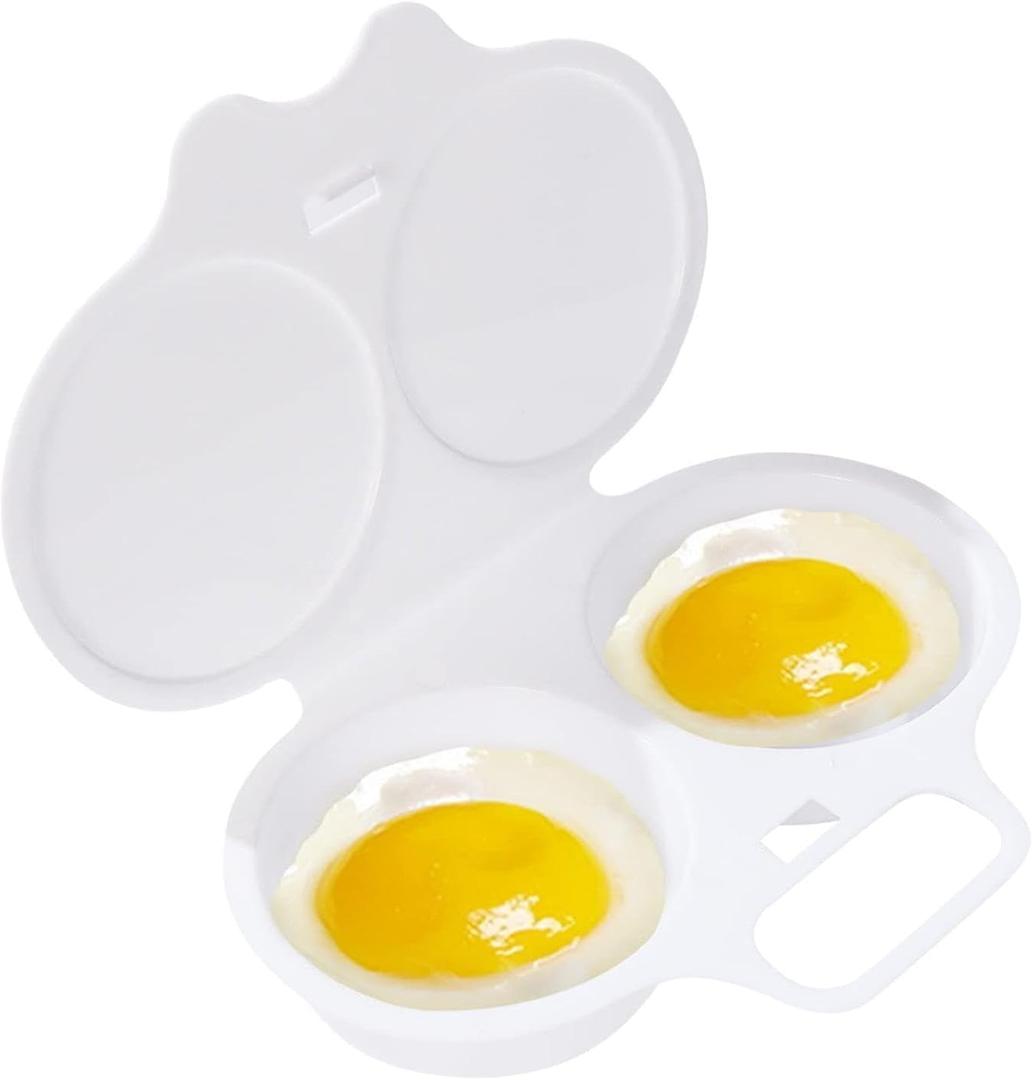 White Egg Poacher, Microwave Egg Boiler Poacher, 2 Cavity Nonstick Poached Egg Maker With Lid, Egg Poacher Microwave Egg Cooker, Double Drain Poached Egg Cups Cookware, Kitchen and Dining