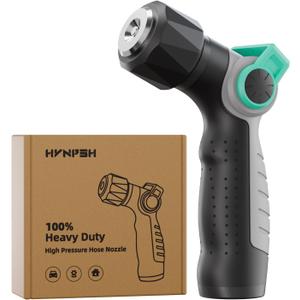 Garden Hose Nozzle Sprayer, 100% Heavy Duty Metal High Pressure Hose Nozzle with 4 Spray Patterns, Thumb Control On Off Valve for Lawn & Plant Watering, Car & Pet Washing
