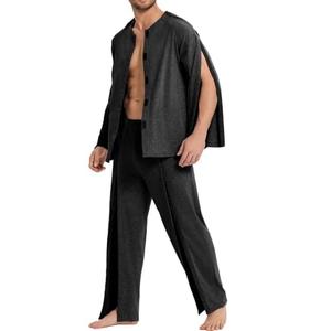 Deyeek Post Shoulder Surgery Shirts for Men Chemo Port Shirts Dialysis Patient Care Tear Away Cotton Pajamas Set Black XL