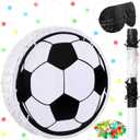 Sratte Soccer Piata with Stick Blindfold and Confetti,Soccer Ball Piata for Kids Birthday Decoration Sport Themed Party Supplies,11.8 x 11.8 x 3 Inch