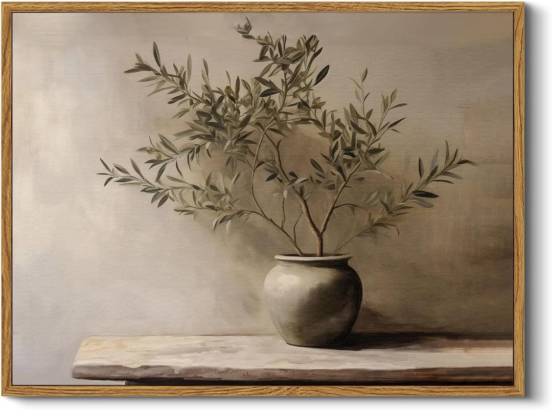 InSimSea Framed Wall Art for Living Room Rustic Olive Branch Still Life Wall Decor Room Aesthetic Oil Painting Farmhouse Art Prints Minimalist Canvas Dcor for Bedroom, Bathroom or Office 12x16In (Silence)