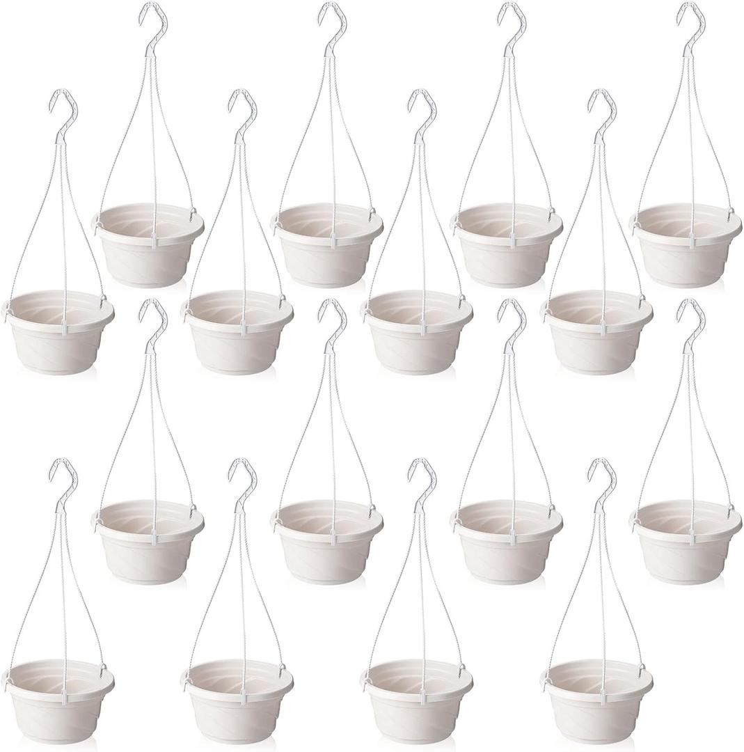 EBOOT 16 Pcs Hanging Plants Outdoor 7 Inch Flower Pot Bulk Hanging Baskets for Plants with Drainage Hole Plant Pots for Outdoor Outside Indoor Garden Balcony(White)