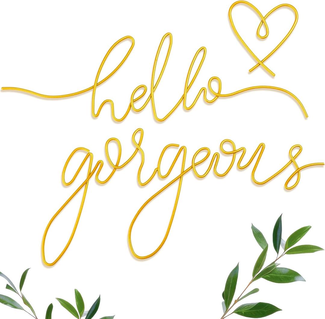 Hicarer Hello Gorgeous Metal Wall Art Decor Minimalist Decoration Metal Hello Gorgeous Decorative Sign for Living Room Office Bedroom Hotel Home Wall Decoration (Gold, Classic Style)