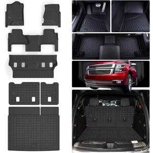 Floor Mats for Chevy Chevrolet Tahoe & GMC Yukon (Not XL) 2015-2020 & Trunk Mat & Backrest Mat TPE All Weather Protection Floor Liner & Cargo Liners Accessories (2015-20 Chevy Tahoe 7 Seats)