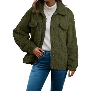 Dokotoo Winter Fleece Heating 2025 Jacket for Women Button Down Stand Collar with Pockets Coats, M