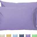 Sunflower Pillow Cases Queen Set of 2, 100% Cotton Queen Pillowcases, 2030 inches with Silver Trim, Soft and Breathable, Solid Purple