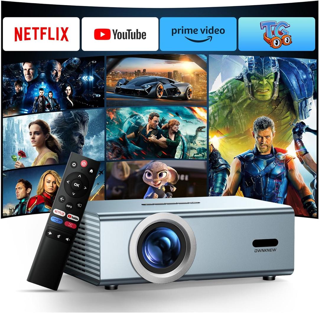 [Netflix Officially & Dolby Audio] Smart Projector with WiFi6 and Bluetooth5.3, Electric Focus & Auto Keystone 4K Support, High Brightness Movie Projectors, Native 1080P Proyector Built-in Apps (Sliver Grey)