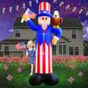 10FT Tall 4th of July Inflatable Uncle Sam Holding American Flag with Bald Eagle, Blow Up Patriotic Independence Day Decoration Built-in 4 Led Lights for Lawn Yard Outdoor Indoor Holiday Decor