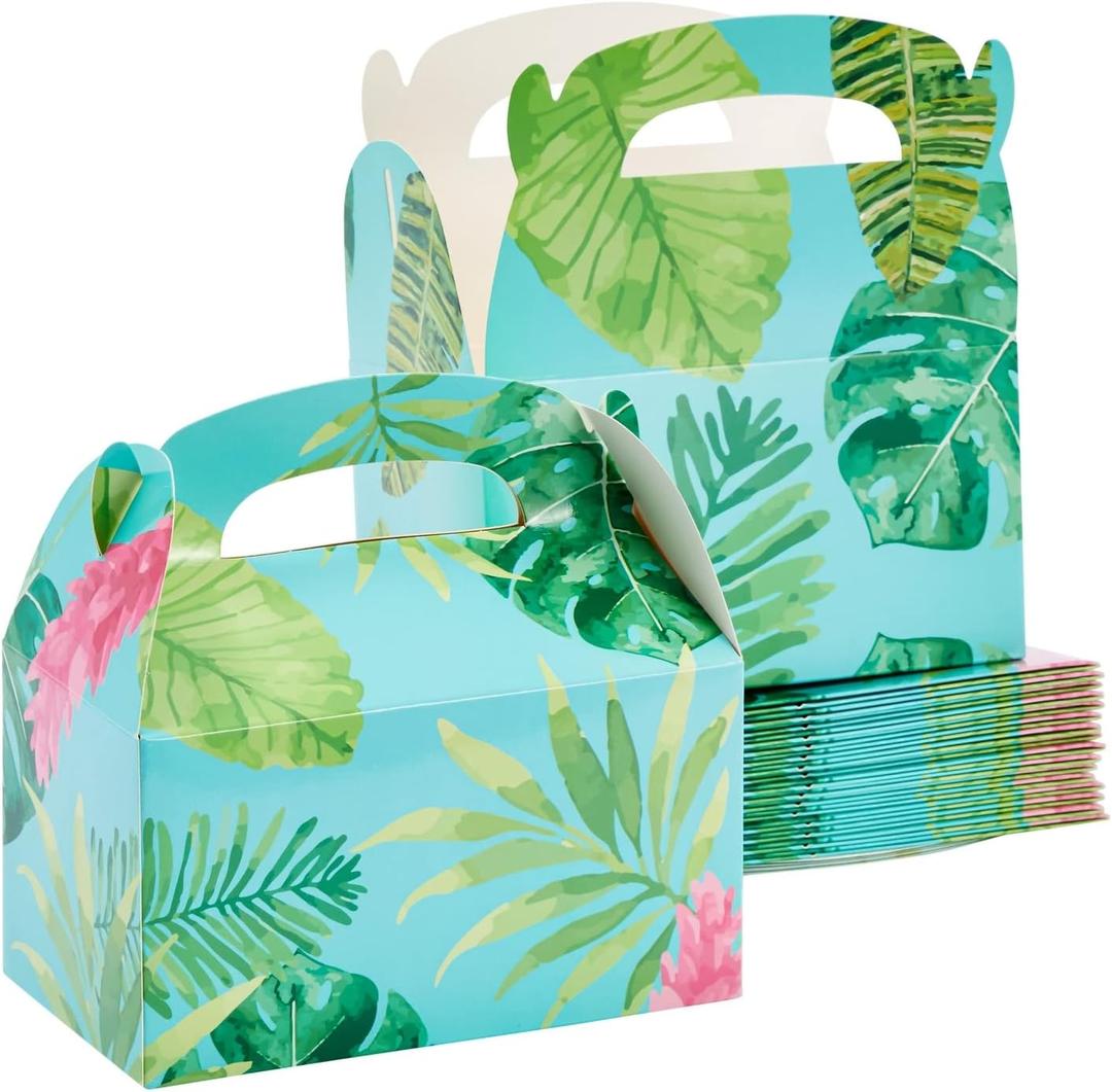 BLUE PANDA Treat Boxes - 24-Pack Paper Party Favor Boxes, Tropical Floral Design for Birthdays and Events, 6 x 3 x 3 inches
