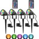 Christmas RGB Spot Lights with Timer, Halloween 10W 120V Color Changing Outdoor Metal Case Landscape SpotLights IP65 Waterproof Spotlight with Stake Stand for Yard Garden Lawn Patio, 4 Lights