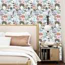 Danodoi Cyan Floral Peel and Stick Wallpaper Vintage Leaf Contact Paper Blue Flower Wall Mural Home Vinyl Waterproof Self Adhesive Removable Renter Friendly Wall Paper 17.5" x 118"